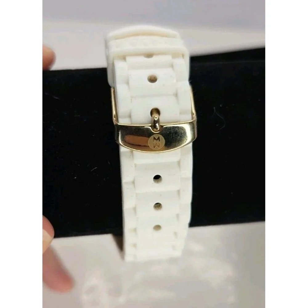MICHELE JELLY BEAN TAHITIAN CHRONOGRAPH Watch GOLDTONE WHITE SILICONE BAND EUC - Picture 5 of 16